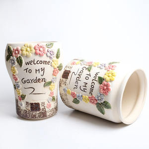 Vase rétro pur, peint à la main, tube haut, pot de fleurs en céramique pour plantes succulentes, plante de bureau, plante de bureau - Product Image 2