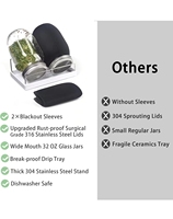 Kit de pot de germination-2 bocaux Mason à grande bouche avec couvercles de germination en acier inoxydable 316, manchons occultants, plateau