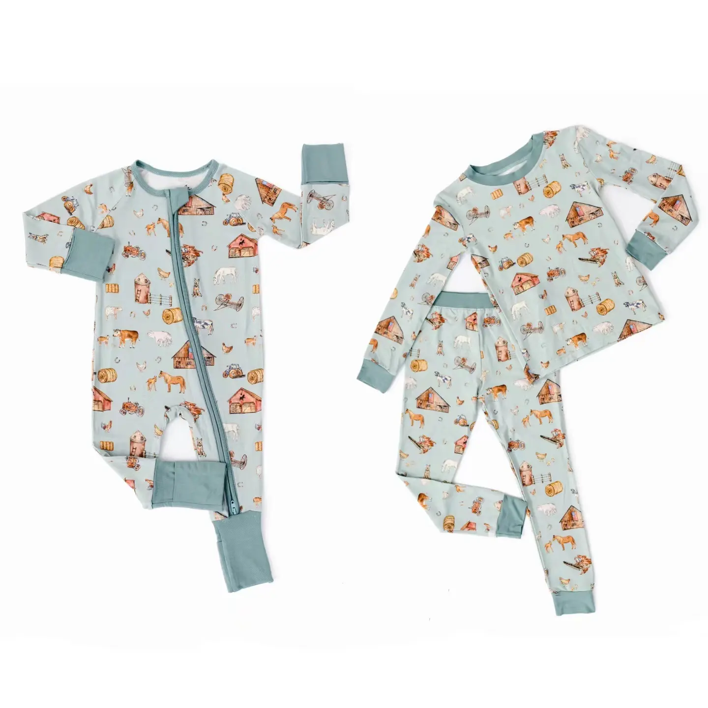 Wholesale Custom Print Best Seller Bamboo fiber Zip Baby Sleepsuit Soft Breathable Footie Romper Cartoon Printed Baby Rompers