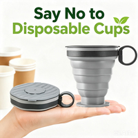 Tasse de voyage pliable en silicone 220 ml, tasse à café portable avec couvercle et boucle de suspension, résistante à la chaleur, pour le camping et la randonnée