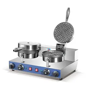 2-Head Electric Commercial Waffle Maker Machine For Street Snack Series Double Plate Waffle Baker