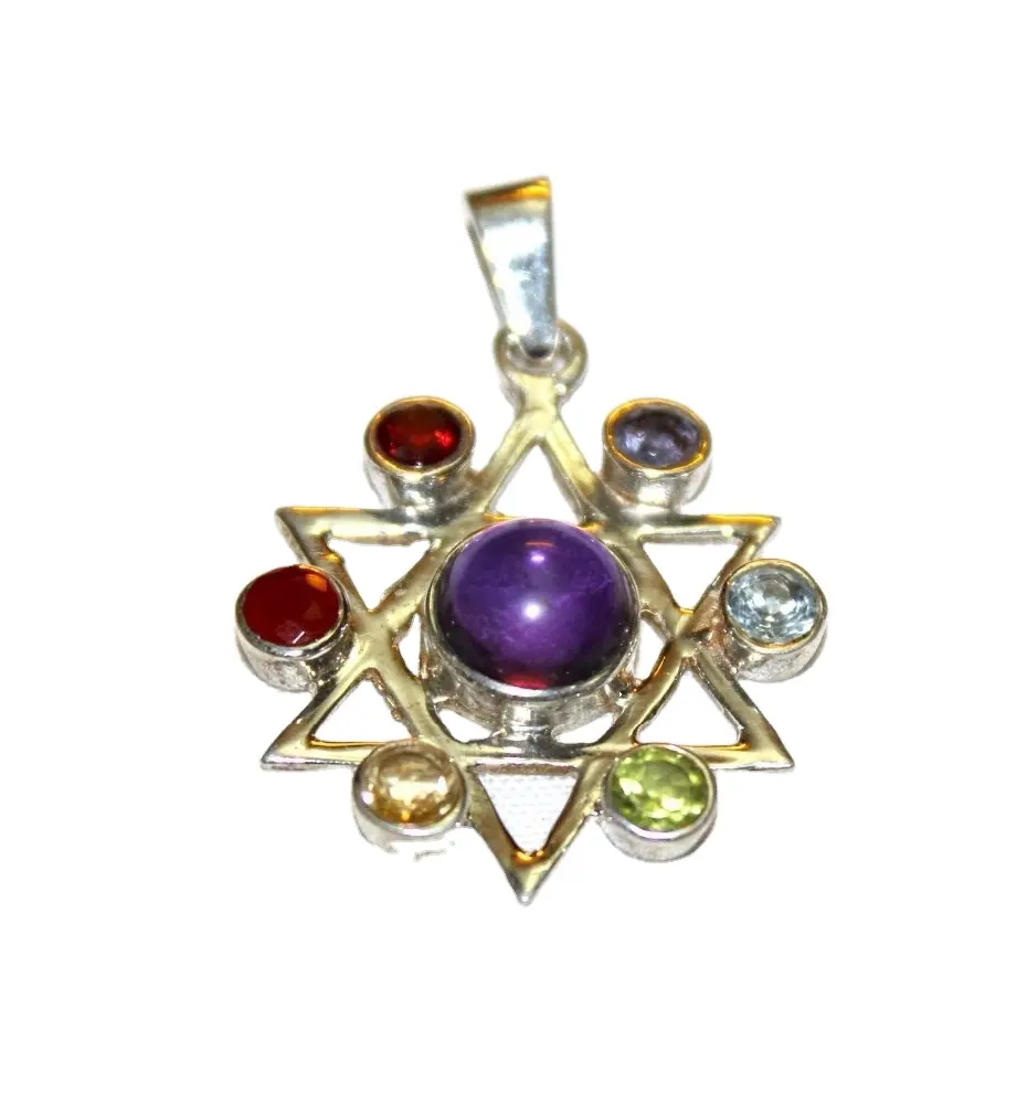 7 Chakra Della Pietra Preziosa 925 Sterling Silver India Fatto Del Pendente