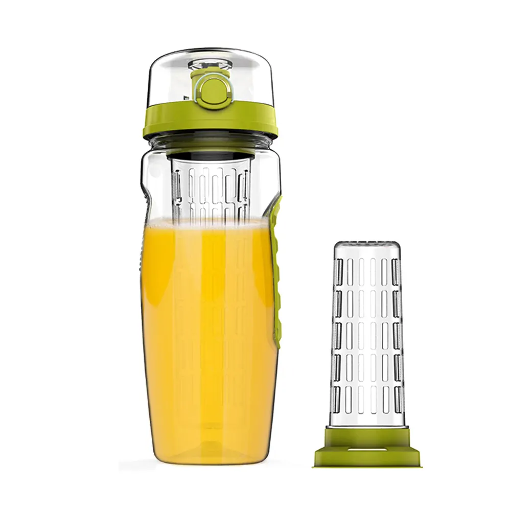 BPAフリープラスチックトリタン32オンスフルーツインフューザーウォーターボトル、プッシュリッド付きインフューザー付き