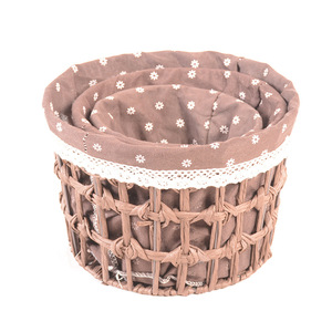 Cesta de almacenamiento tejida a mano, redonda, de algodón y lino con ribete de encaje, para organizar ropa, cocina, sala de estar - Product Image 1