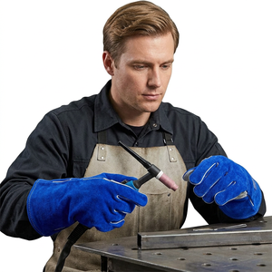 Guantes de Seguridad de Cuero Azul de 14 Pulgadas con Puño Recto Resistentes al Calor y a la Abrasión - Product Image 5