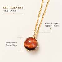 Collier pendentif en œil de tigre rouge naturel, enroulé de fil d'acier inoxydable, pour un usage quotidien