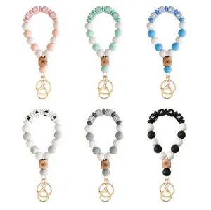 Hot Sale Multicolor Simple Personality Lost-proof Butterfly Hand-beaded MAMA Gift Silicone Wrist Bracelet Keychain For Women