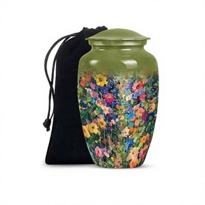 Urna Funeraria de Aluminio Grande con Flores Hermosas para Cenizas Humanas, Urna Decorativa de Aluminio con Bolsa de Terciopelo Gratis - Product Image 1