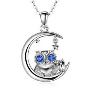 Merryshine 925 sterling silver jewelry big eye zircon women moon owl pendant necklace