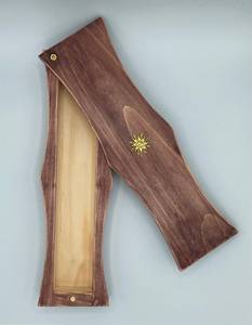 Boîte à encens en pin faite à la main : finition vieillie teintée avec emblème solaire, support pour bâtonnets d'encens en <span class=keywords><strong>bois</strong></span> - Product Image 1