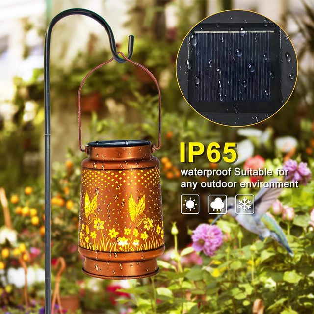 High Quality Outdoor IP65 Iron Small Hummingbird Lantern Solar Hanging Garden Lights LED 2700K Warm White Light Sensor Lighting
