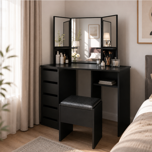 Modern <strong>Make</strong> <strong>up</strong> <strong>Vanity</strong> Table with Tri Fold Mirror Storage Drawers Dressing Desk Bedroom Furniture Home Furniture - Product Image 2