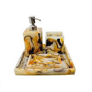 4 Piece Modern Square Resin Bathroom Accessories Set With <b>Soap</b> <b>Dispenser</b> <b>Toothbrush</b> <b>Holder</b> Tray - Product Image 1