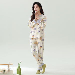 롱드 여성용 긴팔 V넥 나이트가운 <span class=keywords><strong>CVC</strong></span> 혼방 소재 수분 흡수 속건 부드럽고 통기성 좋은 캐주얼 홈웨어 - Product Image 5