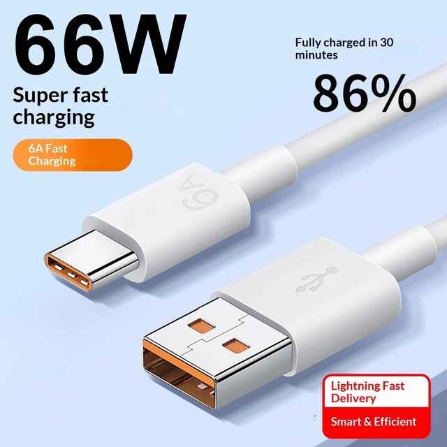 66W 6A Super Fast Charging USB-A/Type-C Data Cable for Mobile Phones with Data Transfer