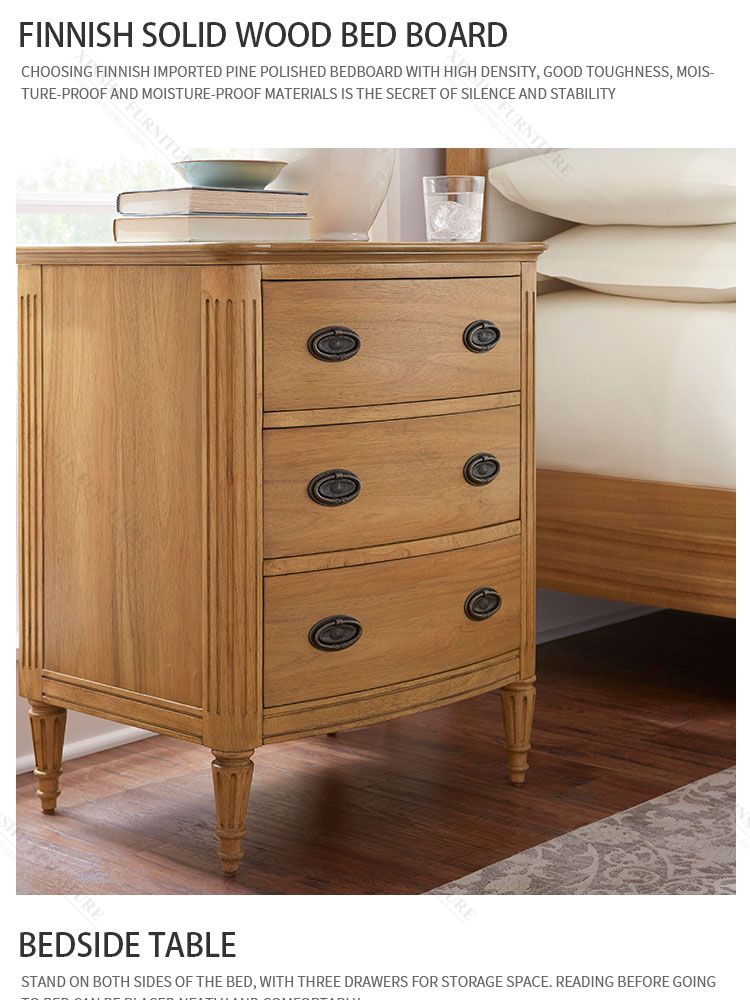 high quality american solid wood frame cotton linen double bed vintage bedroom large solid wood bed