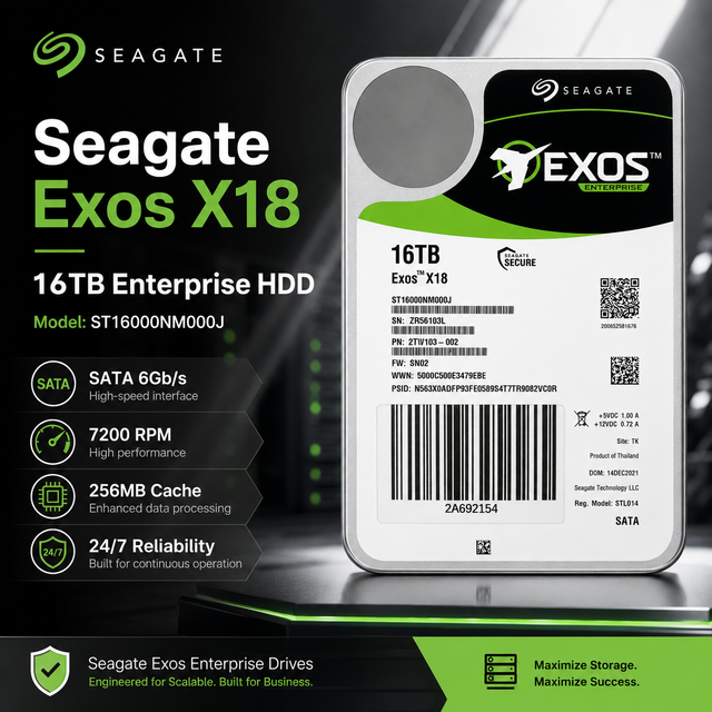 For Seagate Exos X18 ST16000NM000J 16TB Enterprise HDD 3.5" SATA 6Gb/s 7200RPM 256MB Cache Helium CMR Hard Drive For Server