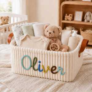 Cesta de Corduroy Personalizada con Nombre Tejido, Caja de Almacenamiento para Pañales, Regalos para Fiestas, Gran Capacidad - Product Image 1