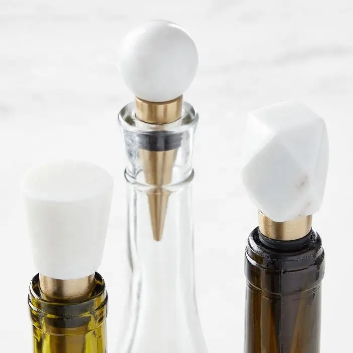 Wholesale Modern White Solid Marble Wine Stopper equipped with silicone ribs