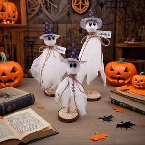 Nuevo Adorno de Fantasma de Halloween, Juego de 3 Piezas de Madera, Base de Madera, Decoración para el Día de Halloween, Accesorios para Fiestas - Product Image 1