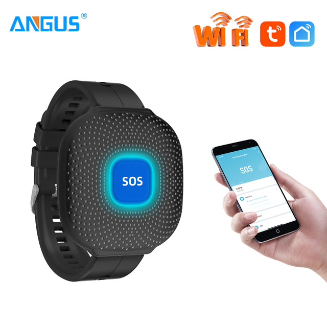 ANGUS Tuya Wifi Panic Button SOS Wristwatch Elderly Alarm Band Emergency Call Button Smart Elderly Pager Wireless Alarm System