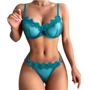 Nuove donne trasparenti 2 pezzi di Lingerie Set biancheria intima Sexy Lingerie Push up reggiseno e perizoma genere - Product Image 5