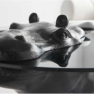 Tavolino da Caffè Moderno <span class=keywords><strong>in</strong></span> <span class=keywords><strong>Vetro</strong></span> Temperato Rotondo con Design a Ippopotamo, Stile Italiano, Forma Irregolare per Soggiorno - Product Image 4
