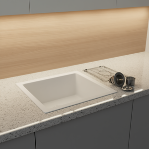 Évier de bar en quartz à encastrer 18x16 po, évier de cuisine carré à cuve unique avec grille et passoire incluses - Product Image 2