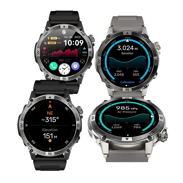 1.43" Screen Sports Fitness SmartWatch GPS Compass Altitude Atmospheric Monitoring BT Call Phone HK08 Amoled Smart Watch