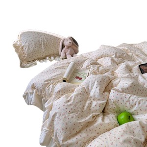 Korean Style All Cotton Twill Lace <b>Bedding</b> <b>Set</b> Floral Print Princess Soft Skin Friendly Breathable Four Seasons Duvet Cover <b>Set</b> - Product Image 5