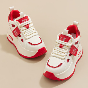 Zapatillas Deportivas de Mujer, Estilo Nuevo, de Piel Genuina, con Cordones, Blancas, de Caña Alta, con Suela Gruesa, que Aumentan la Altura, Versátiles, Deportivas y Elegantes para Correr - Product Image 3