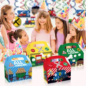 DD215 Autobahn alles An Bord Design 12 Stück Süßigkeiten-Schachteln doppelseitiges Design Papier Geschenk Kuchen Goodies-Schachtel für Partyzubehör