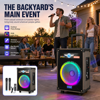 Speaker Karaoke Party Trolley 12 Inch 50W-100W HS-TS12Q3 dengan Dua Mikrofon Nirkabel, USB, FM, dan Gagang Retraktil
