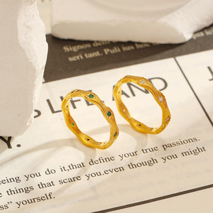 Stainless Steel <b>Ring</b> 18k Gold Plated <b>Titanium</b> Steel With Diamonds Geometric Shape Unisex Gift Jewelry - Product Image 1