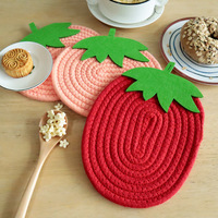 Tapis isolant thermique moderne et écologique, série de fruits mignons (Fraise, Citrouille), set de table en corde de coton, dessous de verre antidérapant