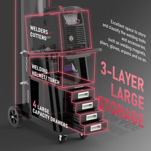 Carrito de Soldadura Yeswelder con 4 Cajones, Ranuras para Cilindros Dobles, Estructura de Acero, Gran Capacidad de Almacenamiento para Uso en Taller - Product Image 4