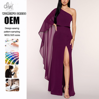 Robe longue élégante en mousseline à épaule unique avec fente haute, personnalisée en usine, pour femme, idéale pour soirée formelle, fête ou invitée de mariage