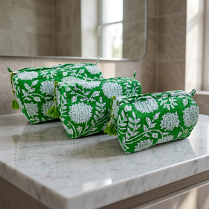 Tropical Green Dot Quilted Cotton Fabric for <b>Bag</b> Set-Eco-Friendly Bridal Gift Cosmetic Organizer - Product Image 2