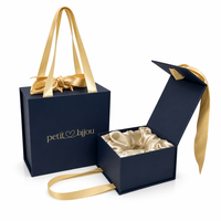 Luxuriöse Kleine Blaue Karton-Magnetbox mit Satinfutter und Individuellem Logo für Schmuck & Uhren Geschenkbox mit Bandhenkeln