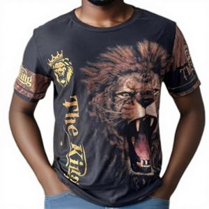 T-shirt d'été pour homme, motif animal lion 3D, impression numérique, respirant, manches courtes, micro-élastique, sport, décontracté - Product Image 4