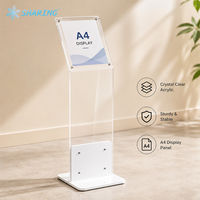 Support d'affichage inclinable en acrylique transparent de qualité supérieure avec base à vis en métal blanc et double fente pour panneaux publicitaires