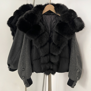 OFTBUY Cappotto Imbottito con Grande Collo in Vera Pelliccia di Volpe, Nuovo Modello Autunno Inverno, Giacca Corta da <span class=keywords><strong>Donna</strong></span>, Spessa e Calda con Pelliccia Naturale - Product Image 3