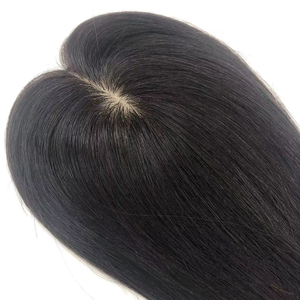 1B ฐานผ้าไหมที่มีคุณภาพสูงแฮร์พีซผูกด้วยมือพร้อมคลิปหนีบผมแท้ - Product Image 1