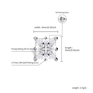 Orecchini <span class=keywords><strong>a</strong></span> perno quadrati <span class=keywords><strong>a</strong></span> 4 griglie placcati oro con micro pavé di zirconia cubica, in rame, stile hip hop, di lusso leggero, alla moda, da uomo - Product Image 4