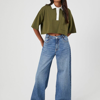 Hauts courts personnalisés pour femmes T-shirt à manches courtes de couleur unie avec col rabattu haut tricoté décontracté pour l'été