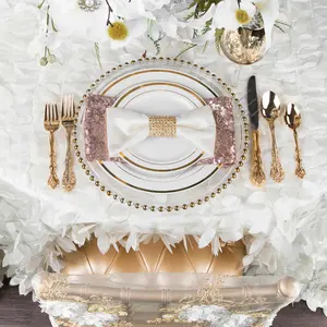 Platos de Cristal con Cuentas Doradas y Borde Metálico para Bodas, Fiestas y Eventos - Product Image 3