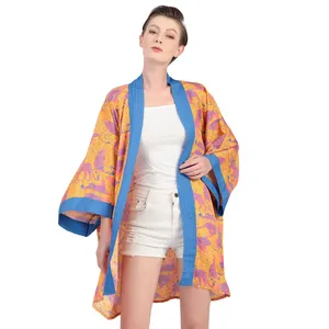 latest fashion women's casual custom images digital printed on beach kimono short robe