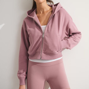 Sweat-shirt à capuche zippé pour femme, couleur unie, en coton doux, style coréen, décontracté, à manches longues, pour un usage quotidien - Product Image 1