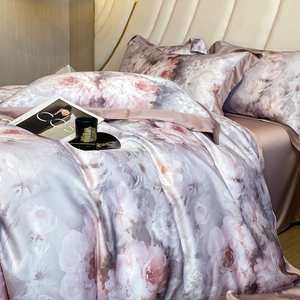 Juego de Ropa de Cama de Lujo 60S 100% Lyocell, 4 Piezas, Estampado Digital de Alta Definición con Motivos Vegetales, Funda de Edredón Suave, Transpirable y Fresca, Similar a la Seda - Product Image 3