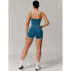 Two Piece Workout <b>Set</b> Women Tank Top High Waist Shorts With Pockets Quick Dry Yoga Gym Active Outfit Contrast Binding - Product Image 5